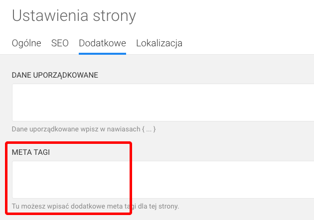dodatkowe meta tagi dla strony